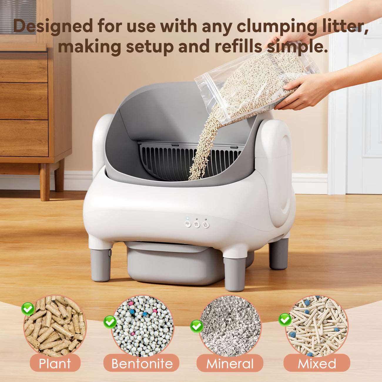 Self Cleaning Cat Litter Box, Automatic Kitty Litter Boxes For Multiple Cats, Built In Ambient Light, Double Odor Removal Safety Protection With App Control