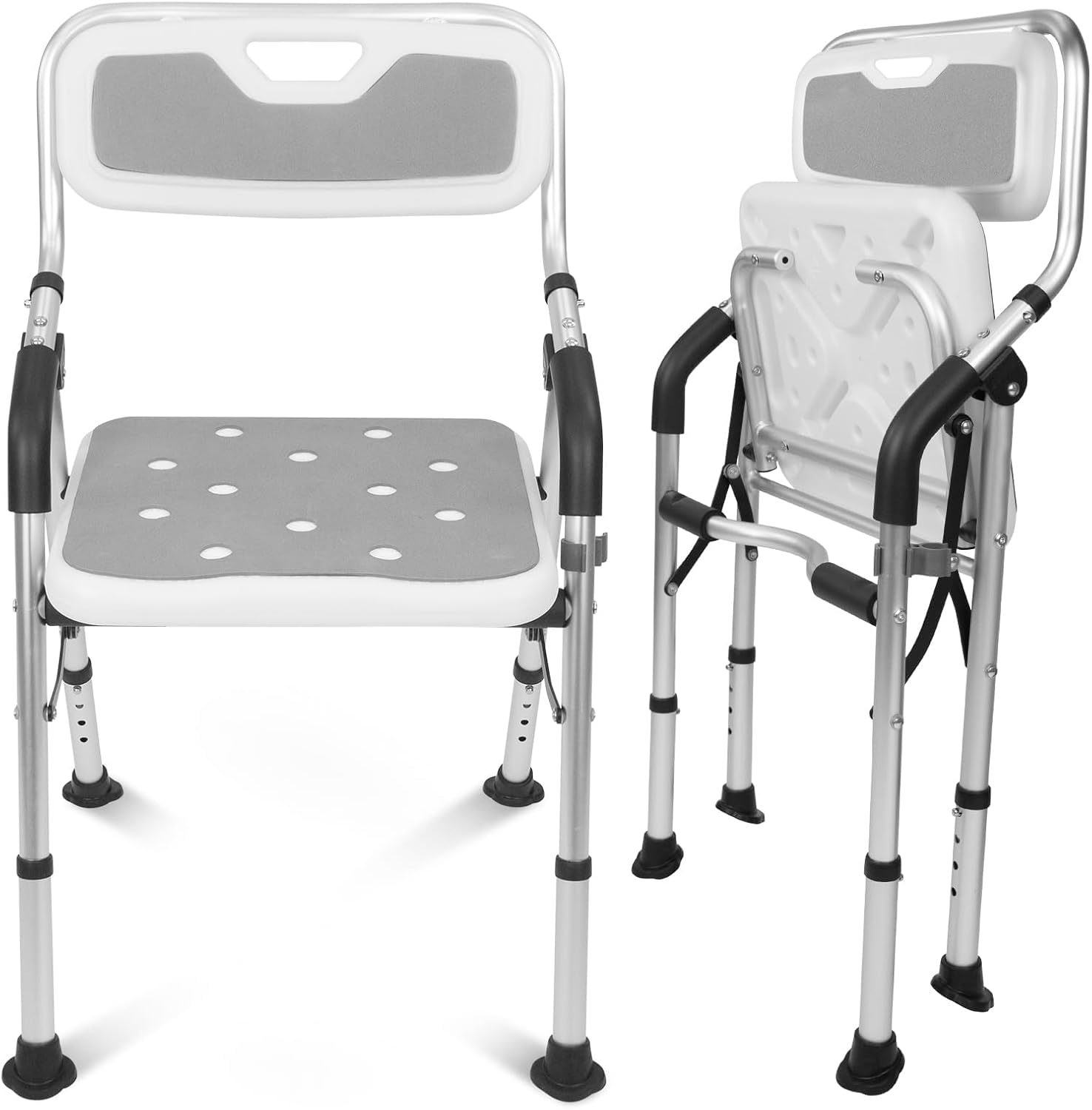 Shower Chair For Elderly And Disabled - Folding Seat With Arms And Back - Foldable Bathroom Chairs For Sitting, Inside Shower - Portable For Travel - Fold Down, Collapsible, Compact & Comfortable