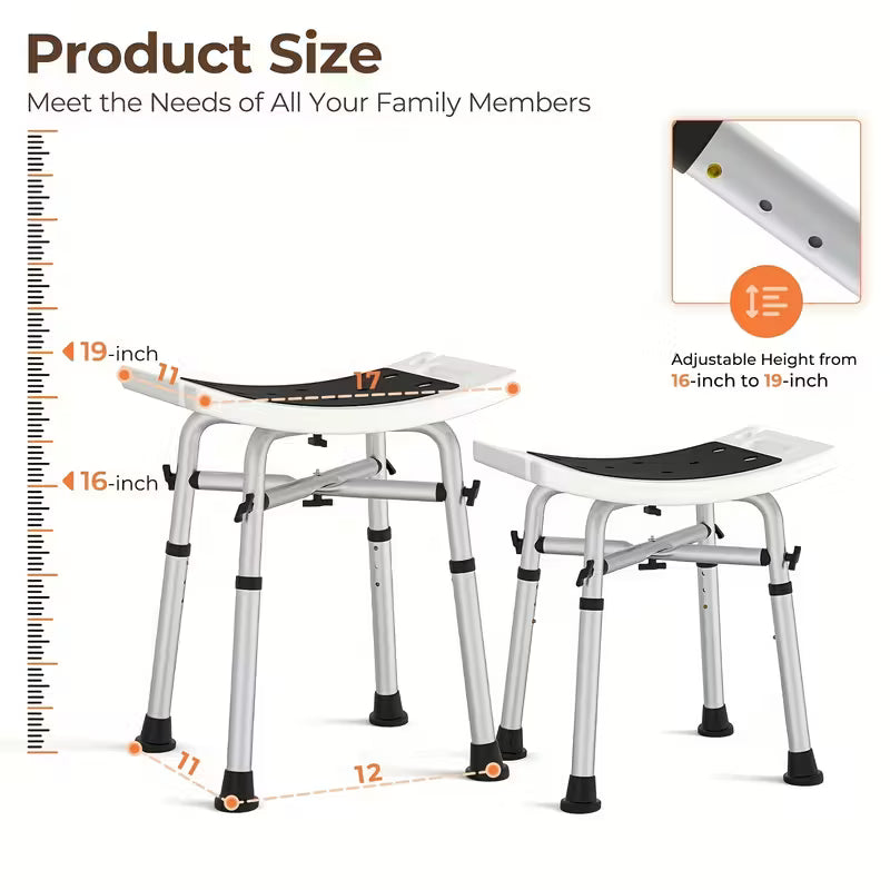 Shower Chair for Elderly, Disabled & Seniors - 500 Lbs Weight Capacity, Adjustable Height