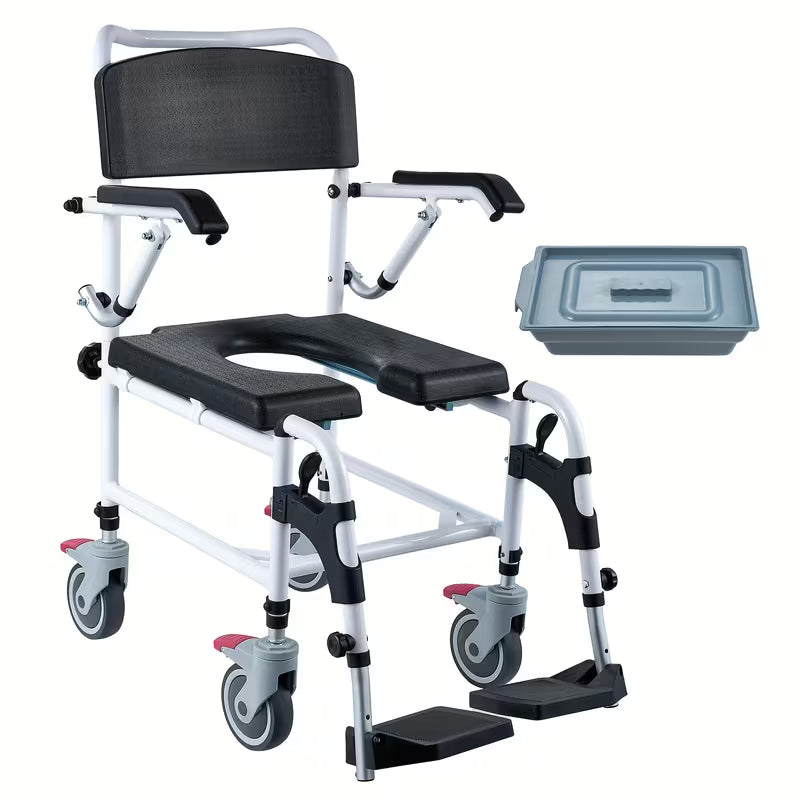 Shower Commode Rolling Walkers with 4 Lockable Wheels, Adjustable