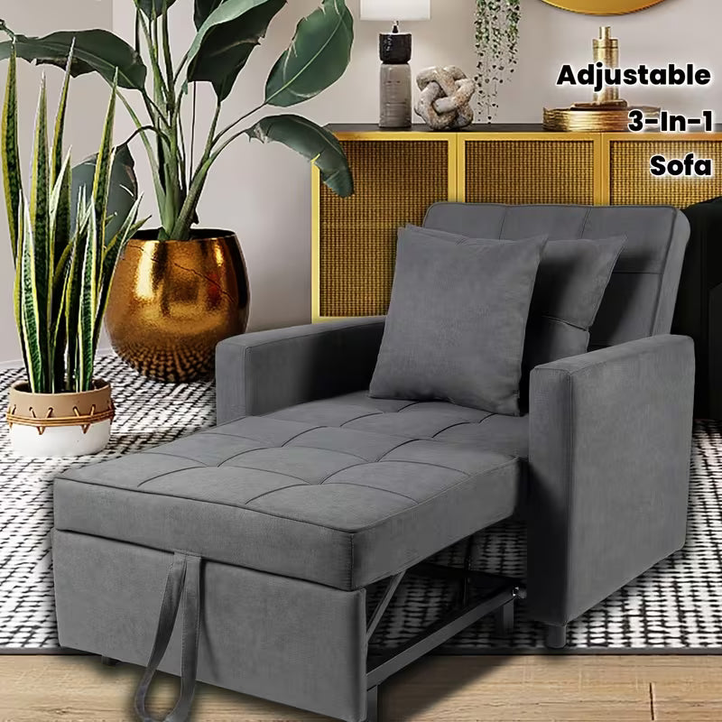 Sofa Bed Chair 3-in-1 Convertible Chair Bed, Lounger Sleeper Chair, Single Recliner For Small Space With Adjustable Backres