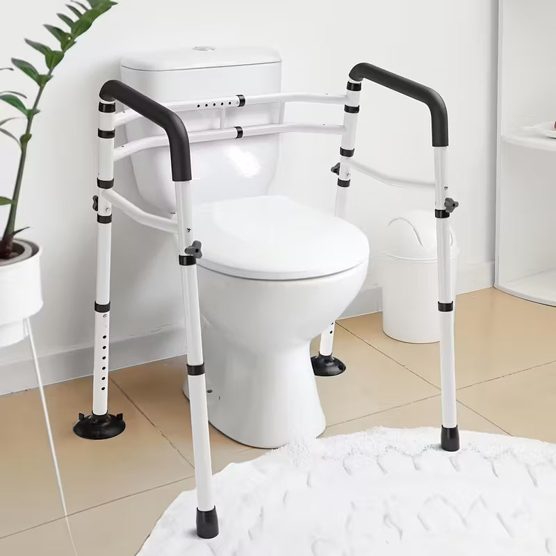 Toilet Safety Rails - 300lbs Heavy-Duty, Tool-Free Height Adjustment, Non-Slip Base for Bathroom Stability" (Fits Any Toilet, Foldable for Small Spaces)