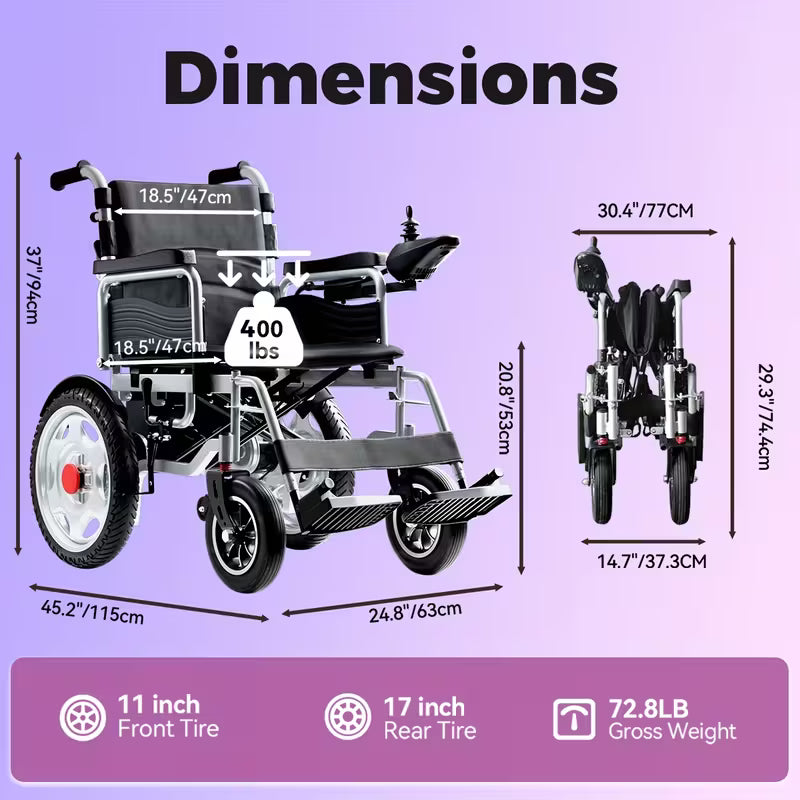 Ultra-Lightweight Electric Wheelchair, 360° Flexible Joystick Control, One-Second Foldable Design