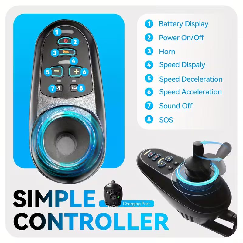 Ultra-Lightweight Electric Wheelchair, 360° Flexible Joystick Control, One-Second Foldable Design