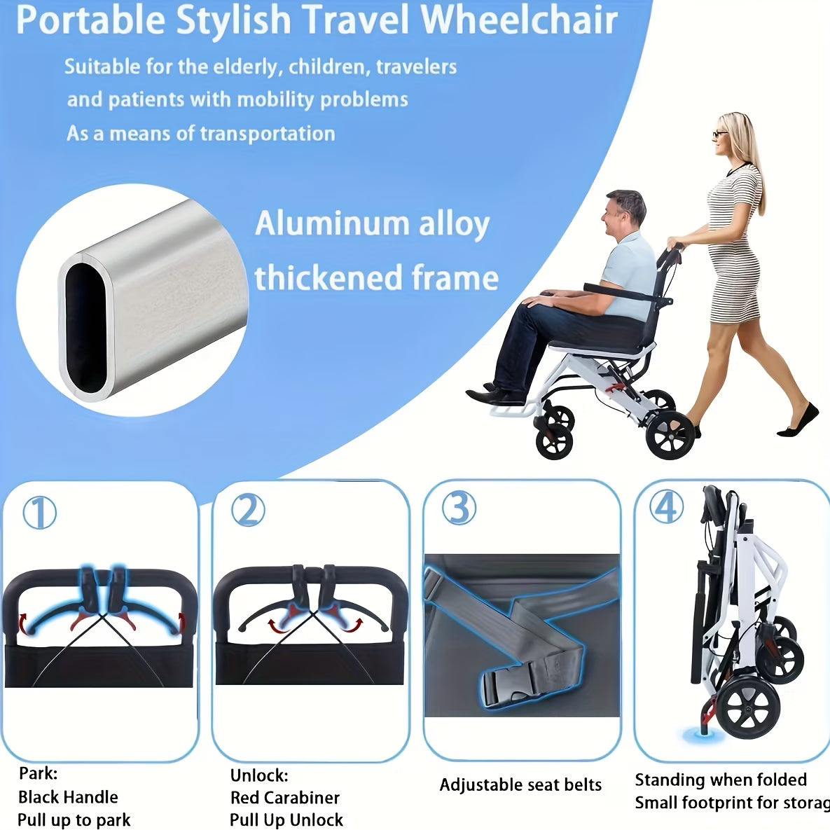 Ultra-light Folding Portable Wheelchair for The Elderly, Portable Wheelchair for Adults And Children