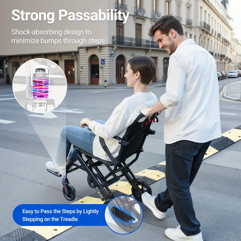 Ultralight Folding Wheelchair - 22.4lb Lightweight Portable Mobility Aid for Adults & Seniors