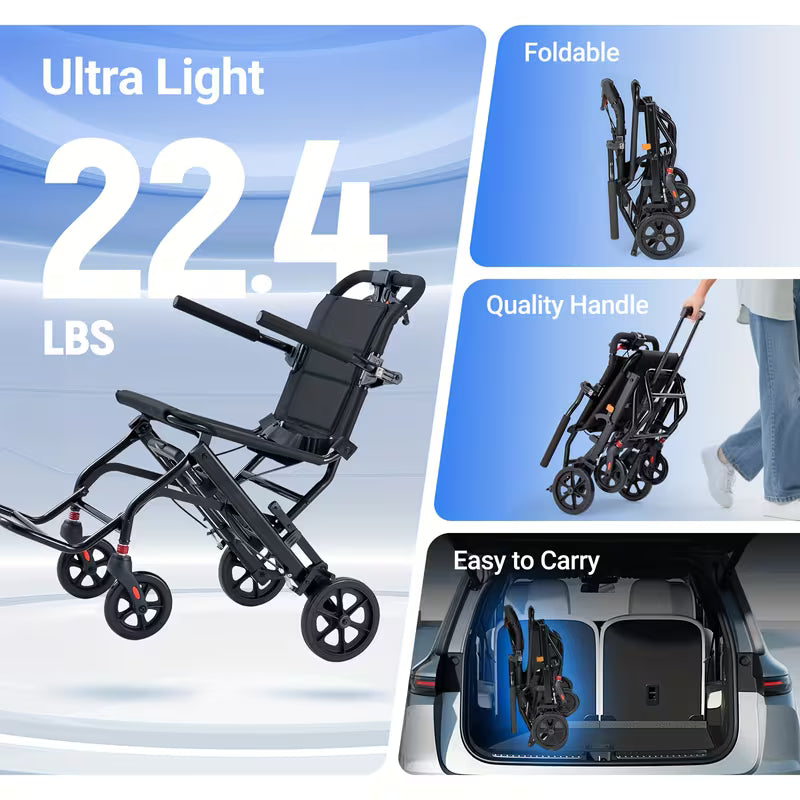 Ultralight Folding Wheelchair - 22.4lb Lightweight Portable Mobility Aid for Adults & Seniors