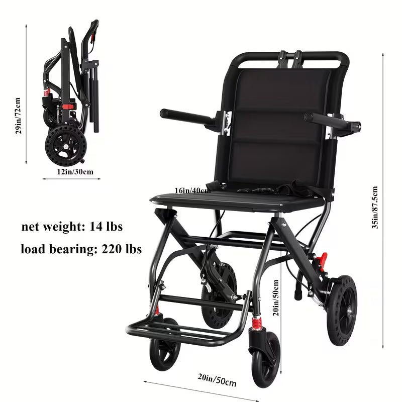Ultralight Transport Wheelchair Folding Portable Boarding Travel Wheelchair with Handbrake for Adults