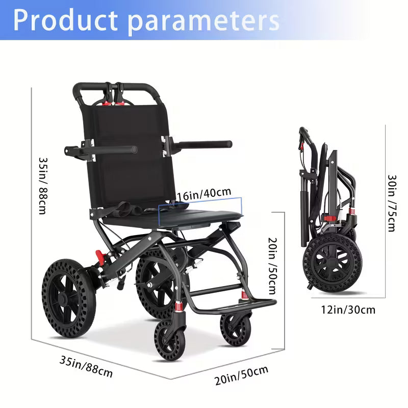 Ultralight Transport Wheelchair Folding Portable Boarding Travel Wheelchair with Handbrake for Adults