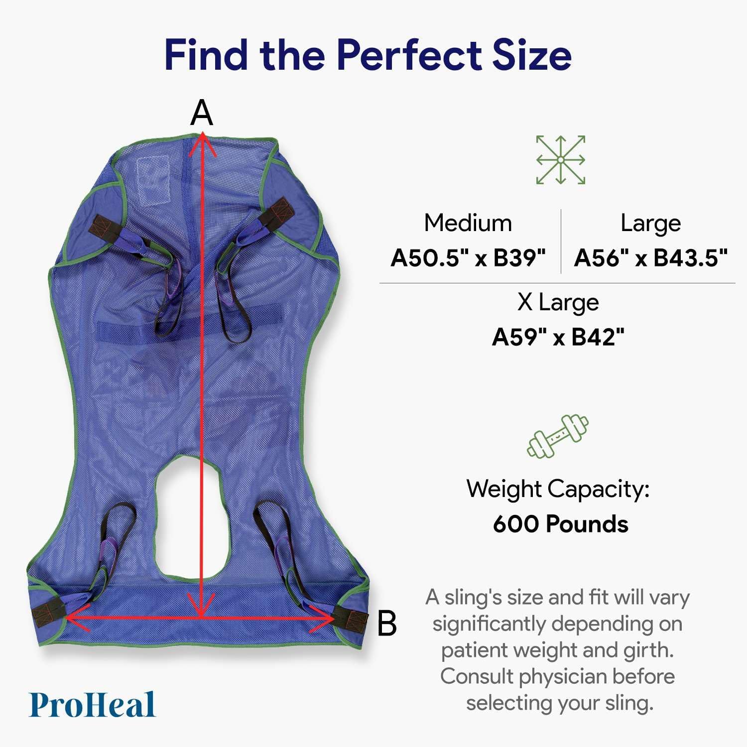 Universal Full Body Mesh Lift Sling with Commode Opening, Large, 56 x 43.5 - Polyester Slings for Patient Lifts