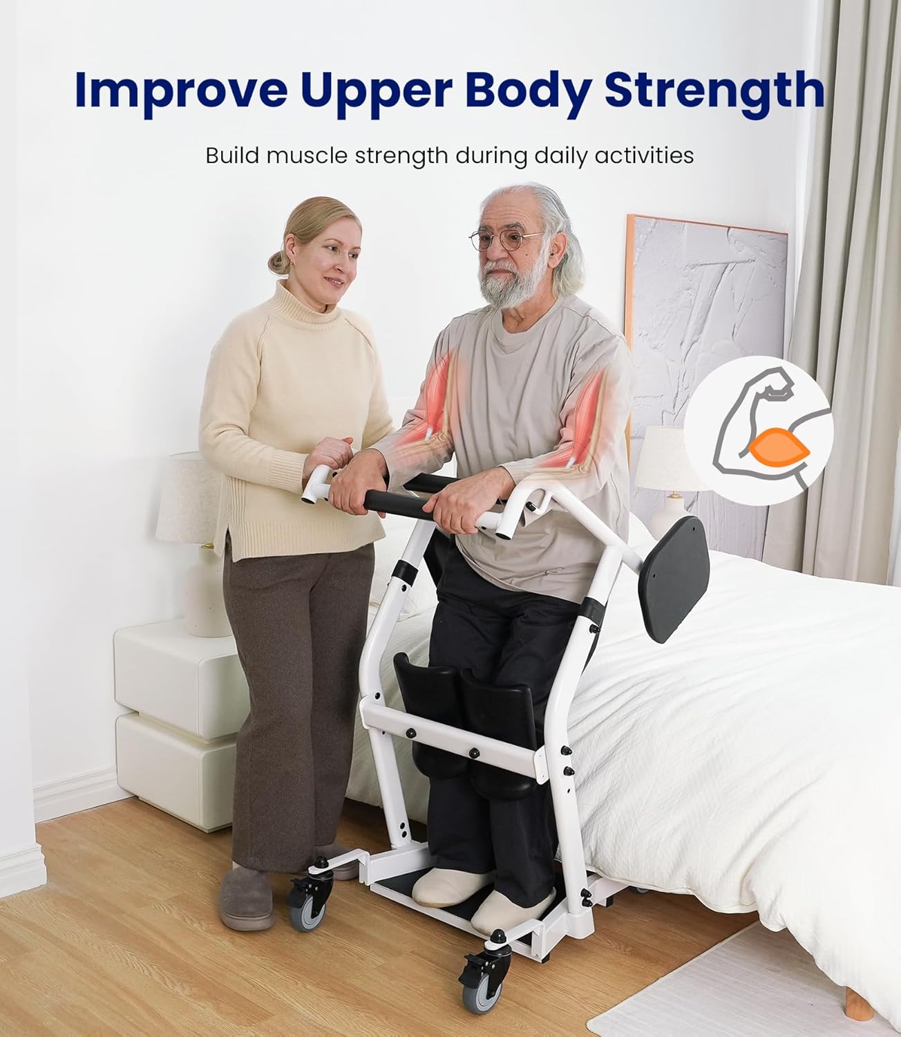 Upgrade Sit to Stand Lift, One-Step Stand Assist Lift for Elderly, Patient Lift Chair Transport Unit with Wheels