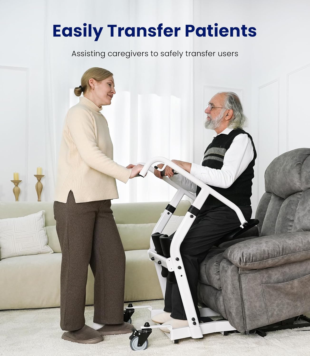 Upgrade Sit to Stand Lift, One-Step Stand Assist Lift for Elderly, Patient Lift Chair Transport Unit with Wheels
