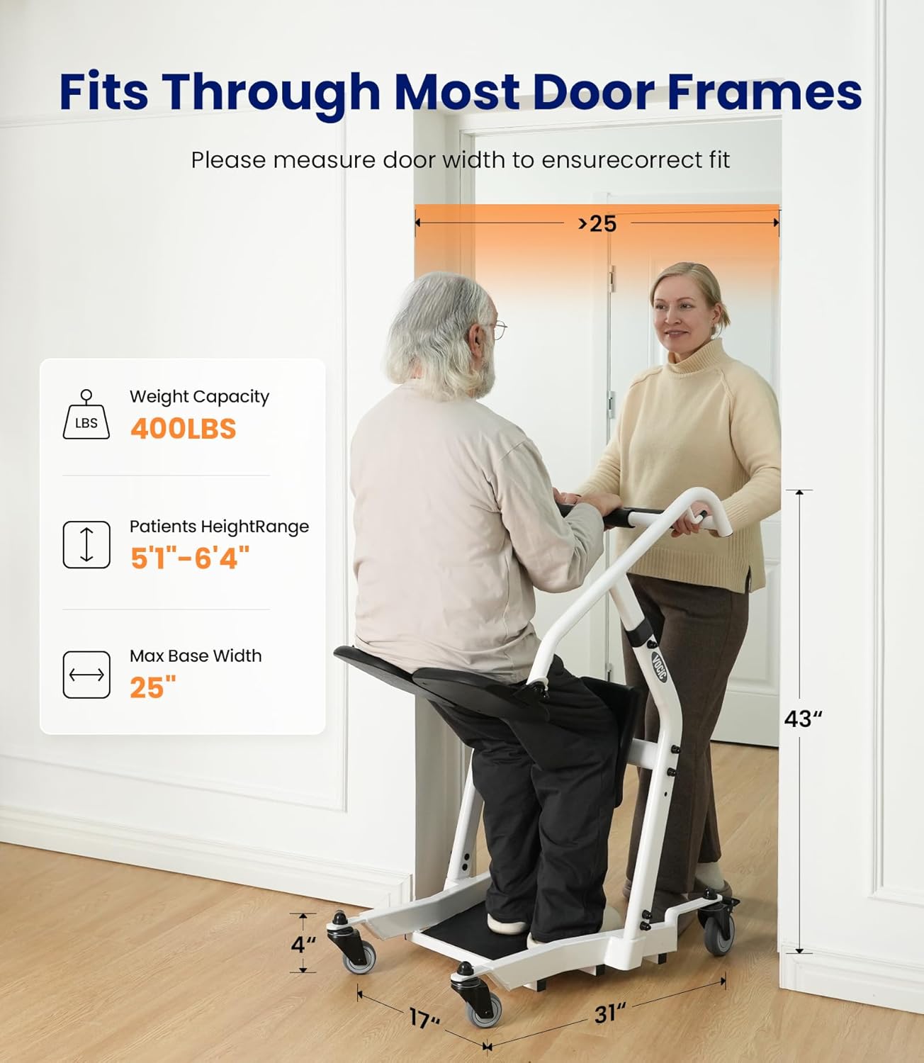 Upgrade Sit to Stand Lift, One-Step Stand Assist Lift for Elderly, Patient Lift Chair Transport Unit with Wheels
