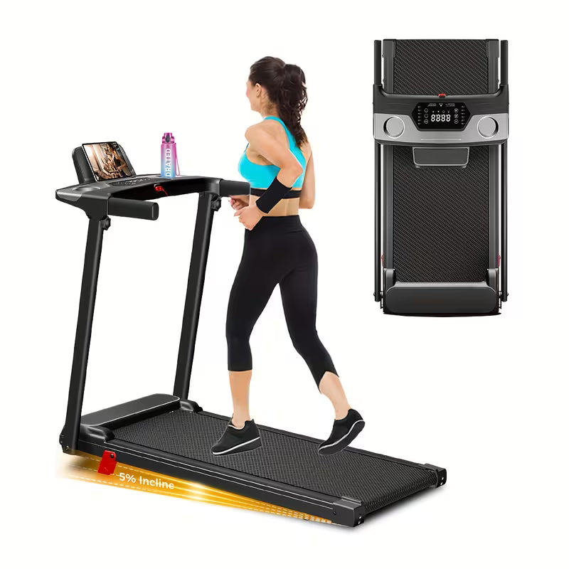 Portable Foldable Treadmill | 3.0 HP Small Treadmills for Home Office with 300 LBS Capacity, Walking Treadmill with Handle Bar, Folding Running Walking Compact Treadmill with LED Display, Iron Material, and Colors, 110V Power Supply, Without Battery