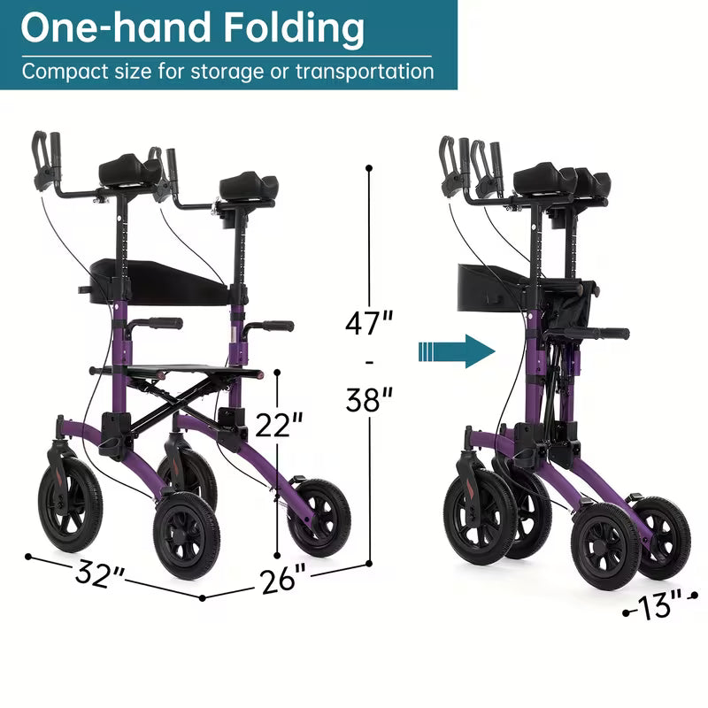 Upright Rollator Walkers for Seniors Stand Up Aluminium Tall Walker Light Weight for Rolling Mobility Walking Aids Light Purple