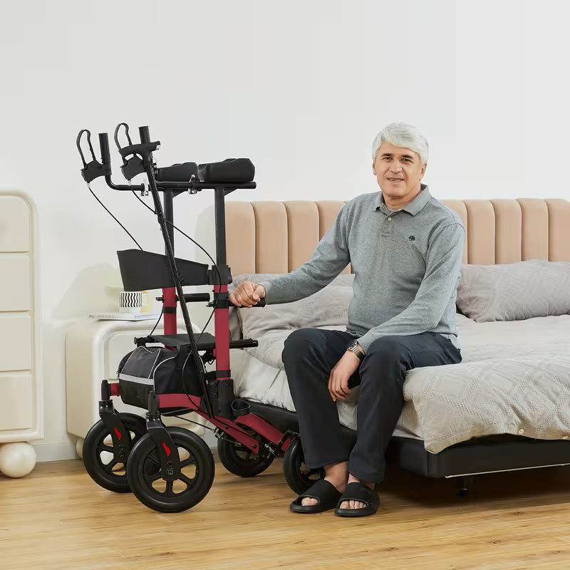 Upright Rollator Walkers for Seniors Stand Up Aluminium Tall Walker Light Weight for Rolling Mobility Walking Aids Light Purple
