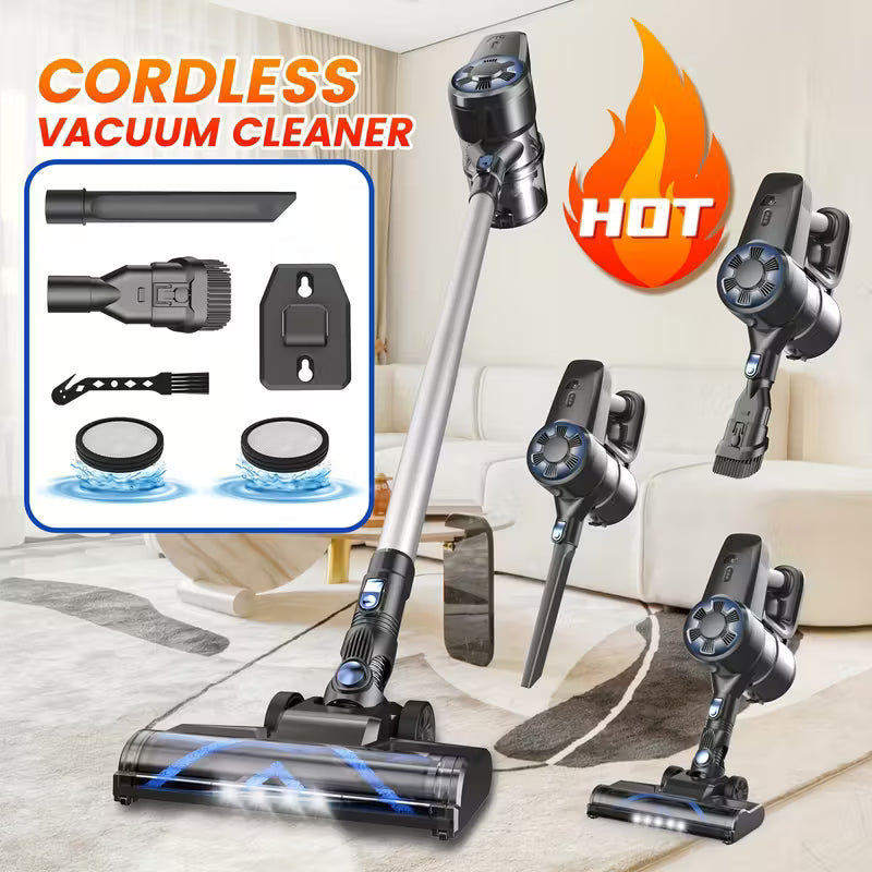 Vacuum Cleaners for Home, 46KPa, 6-in-1 Rechargeable Powerful Handheld Vacuum Cleaner/High Suction/Detachable Battery, Running Time 45 Minutes, 50.5oz Dust Cup, LED Brush, Vacuum Cleaners for Home, Hardwood Floor, Carpet And Pet Hair