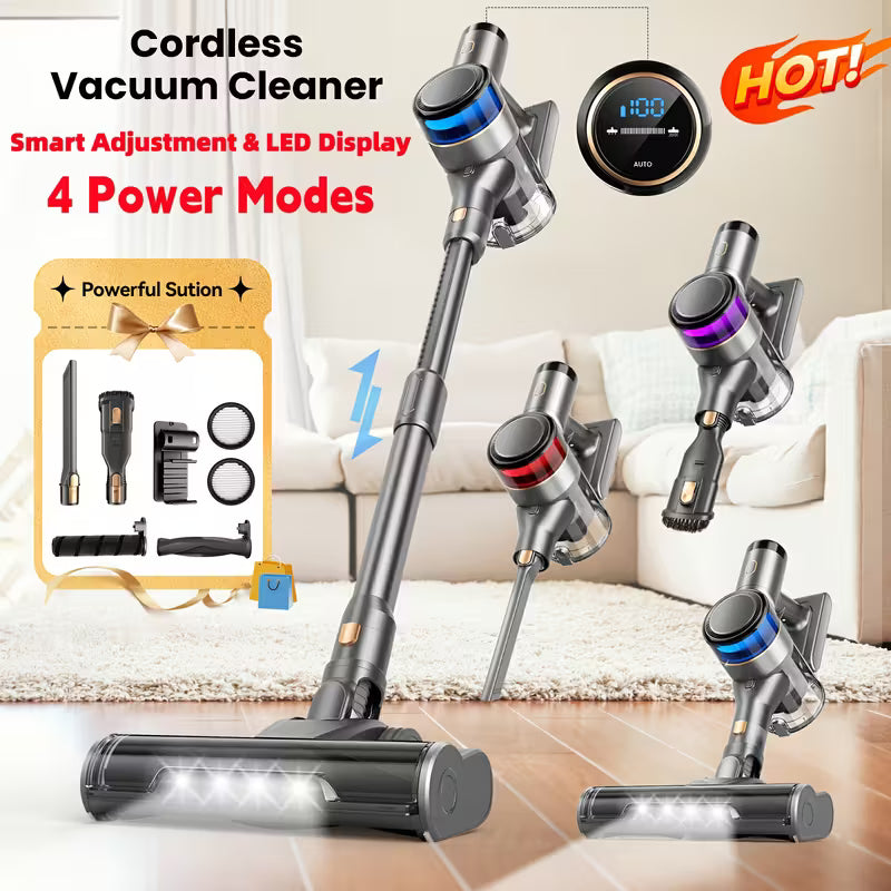Vacuum Cleaners for Home, 46KPa, 6-in-1 Rechargeable Powerful Handheld Vacuum Cleaner/High Suction/Detachable Battery, Running Time 45 Minutes, 50.5oz Dust Cup, LED Brush, Vacuum Cleaners for Home, Hardwood Floor, Carpet And Pet Hair