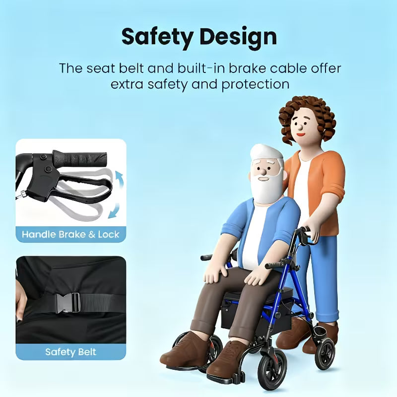 Walkers For Seniors, Wheelchairs For Adults, Rollator Walker With Seat, 2 In 1 Rollator Transport Chair With Brakes, Rolling Walker Lightweight Foldable, Walker Wheelchair Combo, Folding Portable Wheelchair With Hand Brake, Transport Wheelchair Black