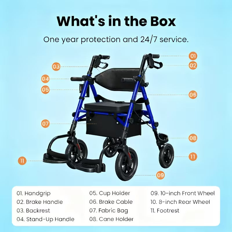 Walkers For Seniors, Wheelchairs For Adults, Rollator Walker With Seat, 2 In 1 Rollator Transport Chair With Brakes, Rolling Walker Lightweight Foldable, Walker Wheelchair Combo, Folding Portable Wheelchair With Hand Brake, Transport Wheelchair Black