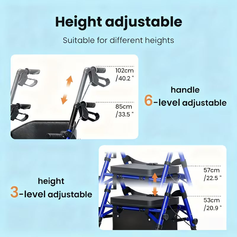 Walkers For Seniors, Wheelchairs For Adults, Rollator Walker With Seat, 2 In 1 Rollator Transport Chair With Brakes, Rolling Walker Lightweight Foldable, Walker Wheelchair Combo, Folding Portable Wheelchair With Hand Brake, Transport Wheelchair Black