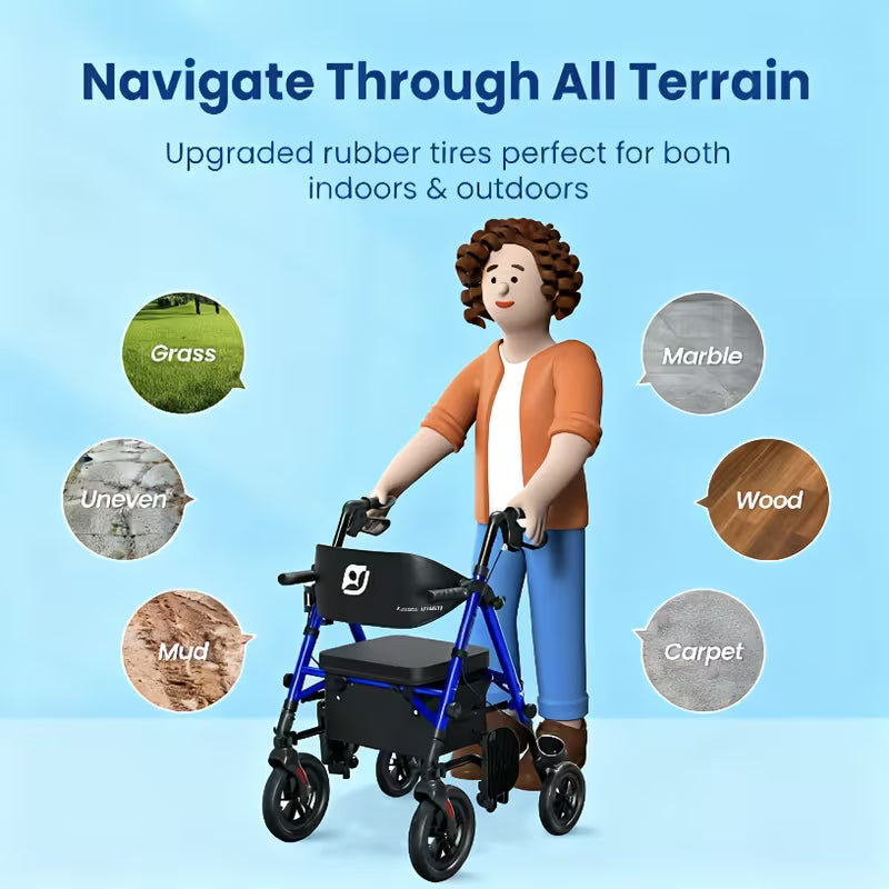 Walkers For Seniors, Wheelchairs For Adults, Rollator Walker With Seat, 2 In 1 Rollator Transport Chair With Brakes, Rolling Walker Lightweight Foldable, Walker Wheelchair Combo, Folding Portable Wheelchair With Hand Brake, Transport Wheelchair Black