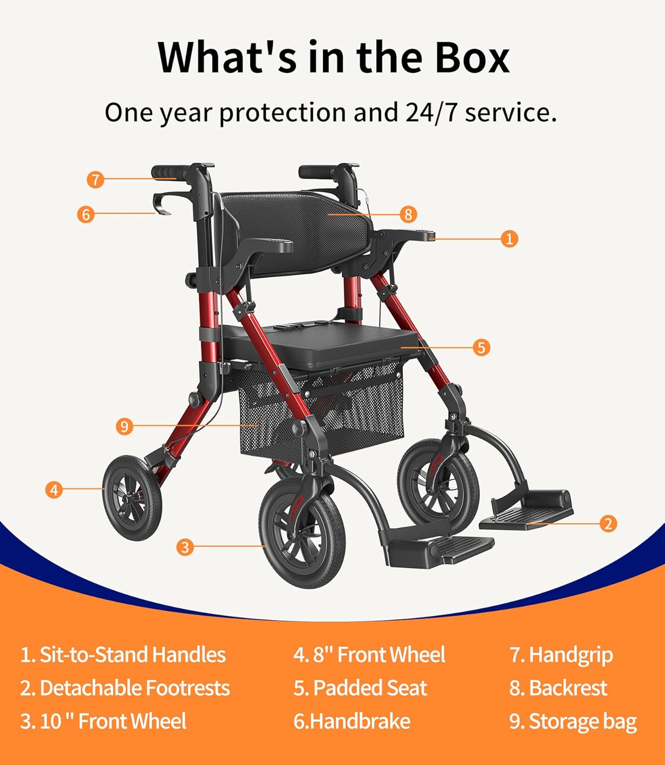 Walkers for Seniors, Wheelchairs for Adults, Rollator Walker with Seat, 2 in 1 Rollator Transport Chair with Brakes, Rollator Lightweight Foldable, Walker Wheelchair Combo