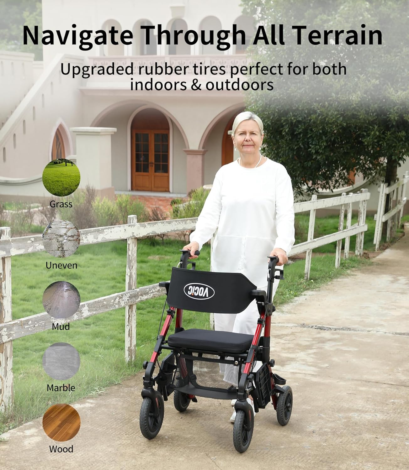 Walkers for Seniors, Wheelchairs for Adults, Rollator Walker with Seat, 2 in 1 Rollator Transport Chair with Brakes, Rollator Lightweight Foldable, Walker Wheelchair Combo