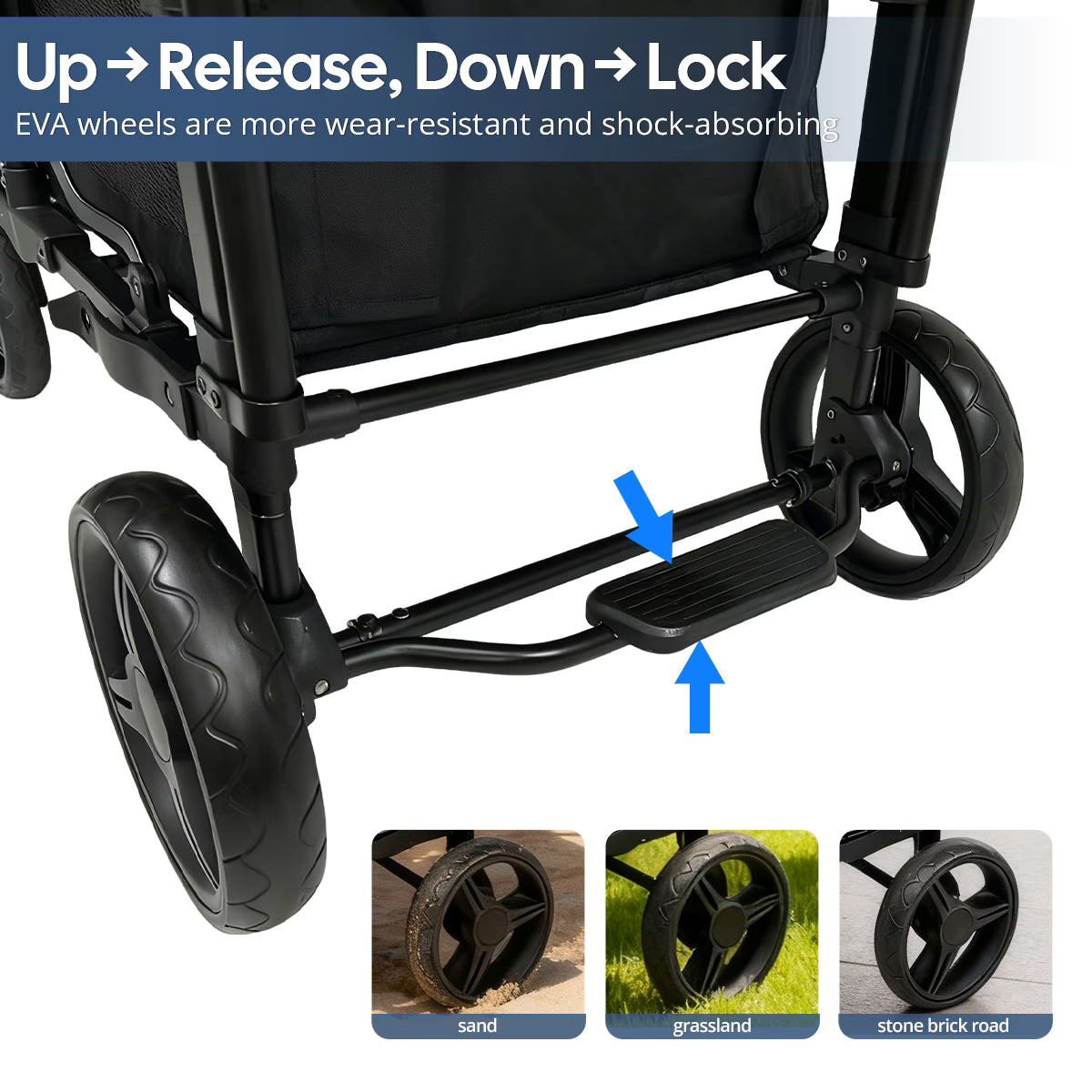 Cochildor All-Terrain Stroller Wagon for 2 Kids - Heavy-Duty Foldable Cart with Canopy, Snack Tray & 5-Point Harness - All-Terrain Traction for Beach, Park, Off-Road - Durable Frame (Gray/Black) - for & Stroller Wagon