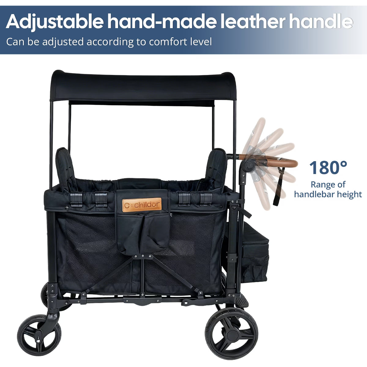 Cochildor All-Terrain Stroller Wagon for 2 Kids - Heavy-Duty Foldable Cart with Canopy, Snack Tray & 5-Point Harness - All-Terrain Traction for Beach, Park, Off-Road - Durable Frame (Gray/Black) - for & Stroller Wagon