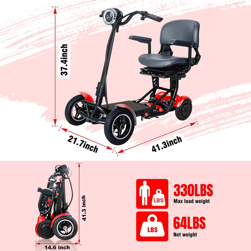Folding Four-wheel Mobile Scooter For The Elderly And Adults, Portable Electric Scooter With Basket, 3-speed Mode, 500W Dual Motors, 30 Mile Range, 15MPH, Lightweight And Compact Electric Foldable