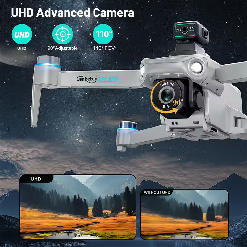 drone is equipped with a UHD camera, 2 large batteries, brushless motor, intelligent obstacle avoidance, and ultra-long endurance GPS drone.