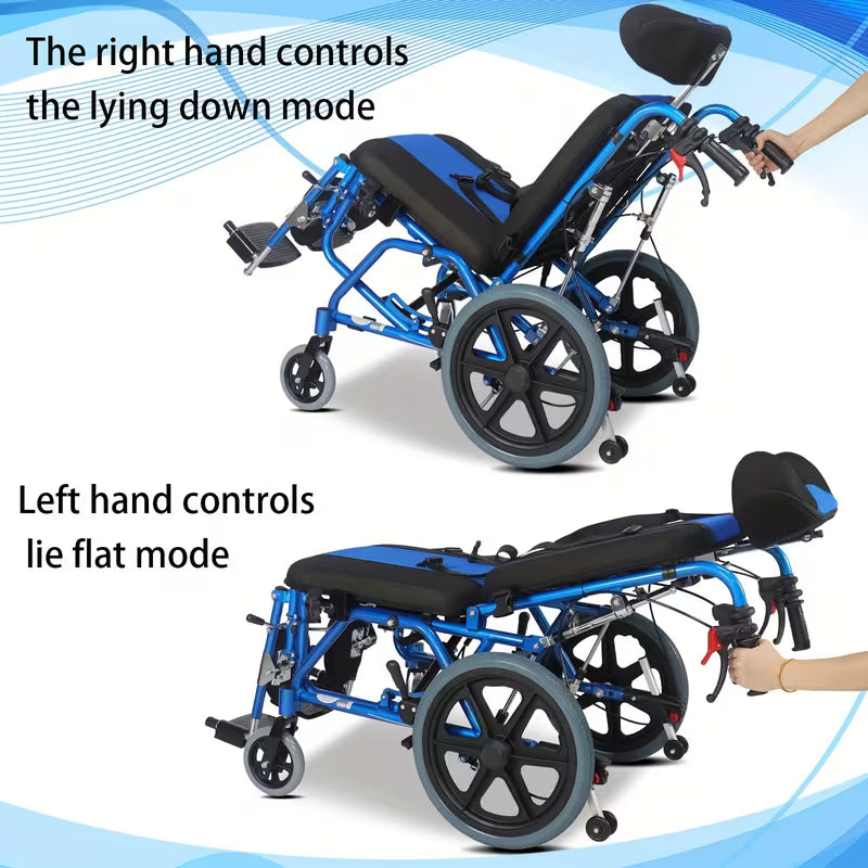 Reclining Foldable Pediatric Wheelchair for Kids & Children Cerebral Palsy, 17"Seat Width, 15"Rear Wheel Manual Folding Multi-Functional Wheelchairs