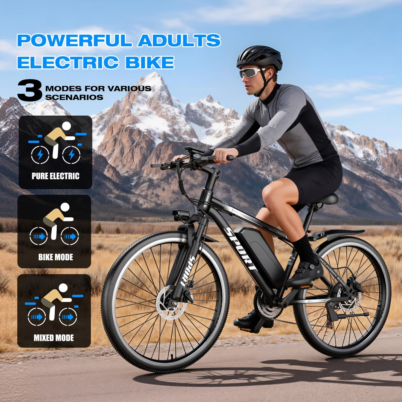 Electric Bike for Adults, 749W Peak Mountain Ebike with 27.9 MPH, 45 Miles Range, 7 Speeds, 48V 10Ah Removable Battery Ebike, 26" Electric Bicycle for Commute