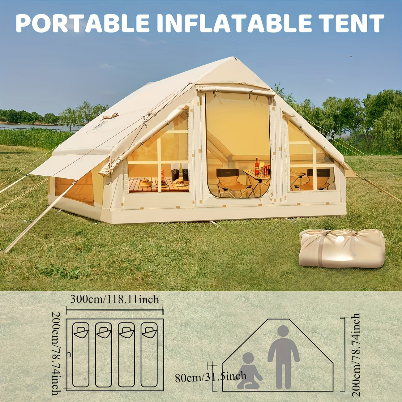nflatable Camping Tent for 4-6 Person,4 Season Camping Tent, Large Luxury Air Tent