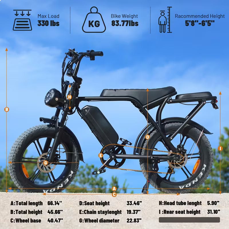 Electric Bike - Heavy-Duty All-Terrain 20" Tire Electric Mountain Bike with 740W Motor, 48V 15Ah Removable Battery, 7-Speed Gear System, Front/Rear Disc Brakes, Global Voltage 100-240V