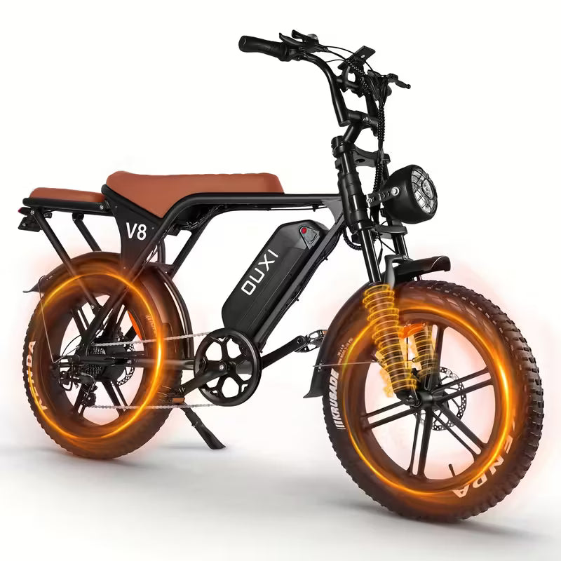 Electric Bike - Heavy-Duty All-Terrain 20" Tire Electric Mountain Bike with 740W Motor, 48V 15Ah Removable Battery, 7-Speed Gear System, Front/Rear Disc Brakes, Global Voltage 100-240V