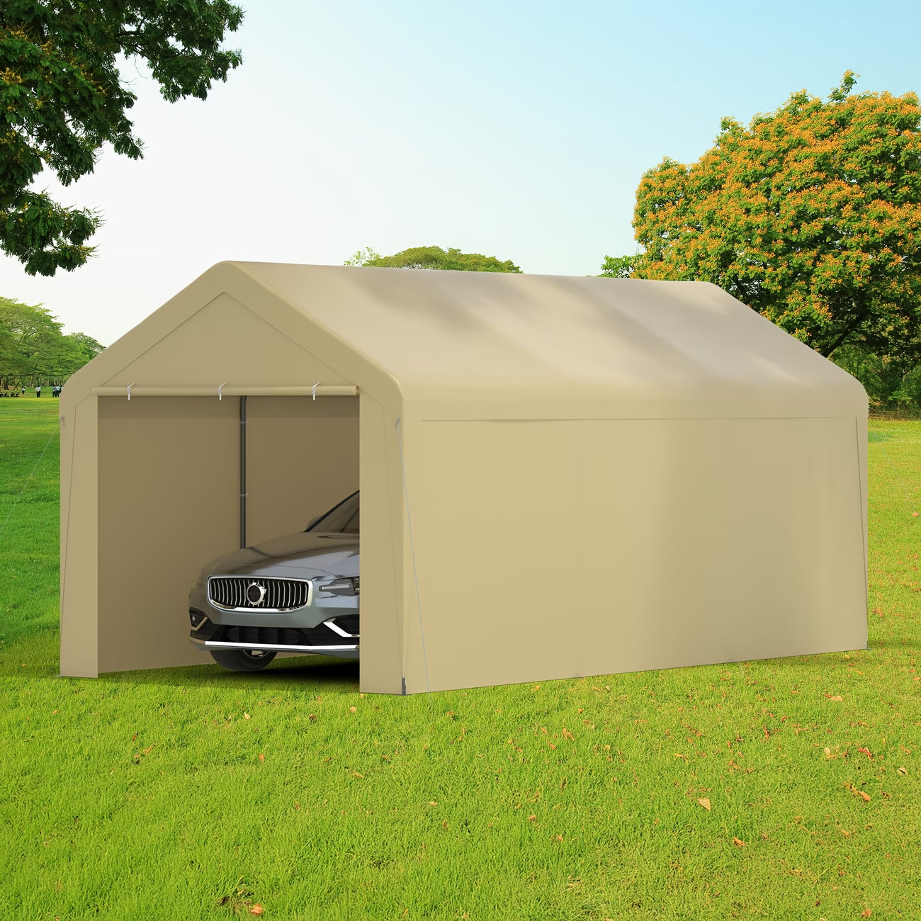 10X20 Ft Steel Canopy Carport Storage Shed, Portable Garage Party Tent, Garage with Detachable Sidewalls & Doors, All-Season Tarp for Carports, Events, And Weddings