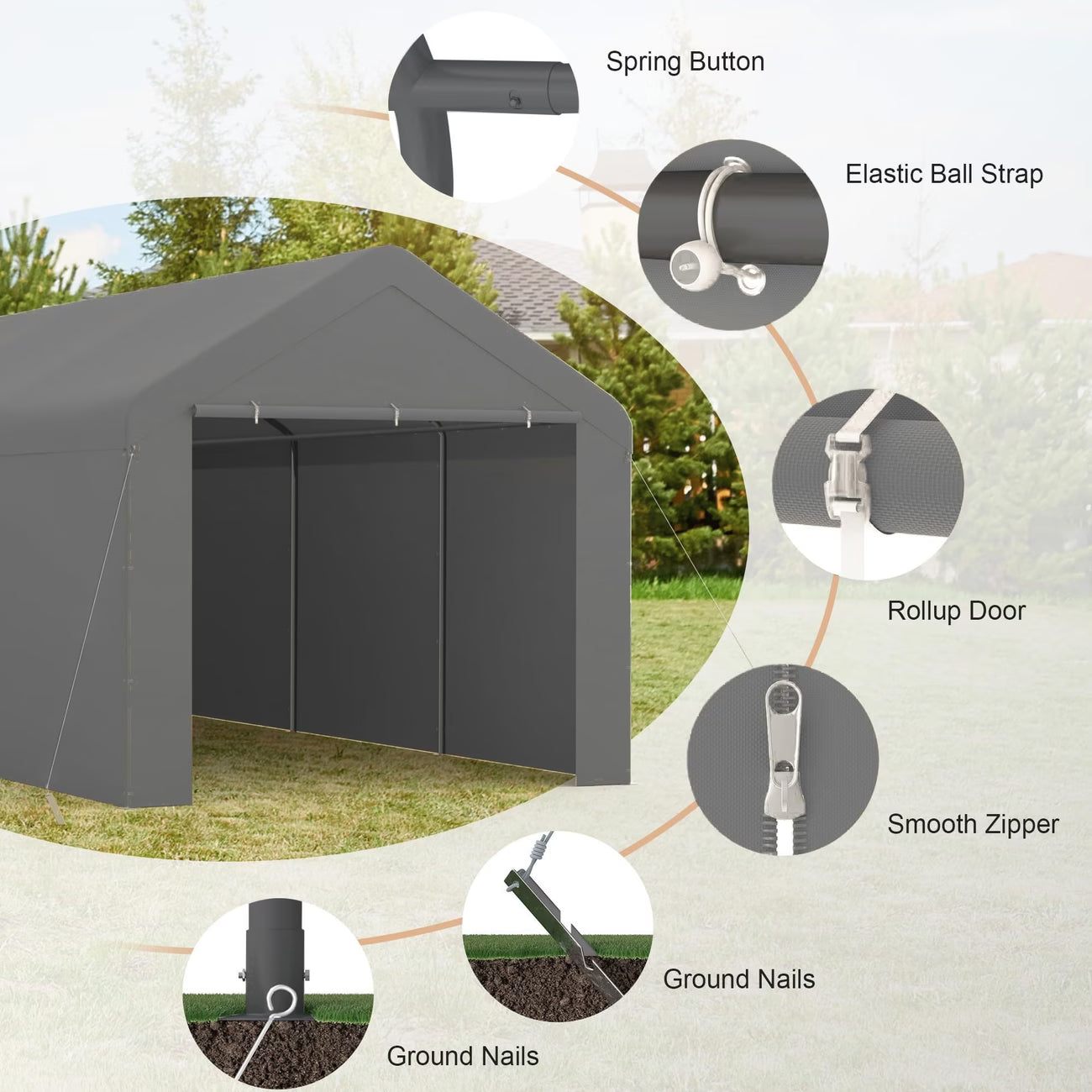 10X20 Ft Steel Canopy Carport Storage Shed, Portable Garage Party Tent, Garage with Detachable Sidewalls & Doors, All-Season Tarp for Carports, Events, And Weddings