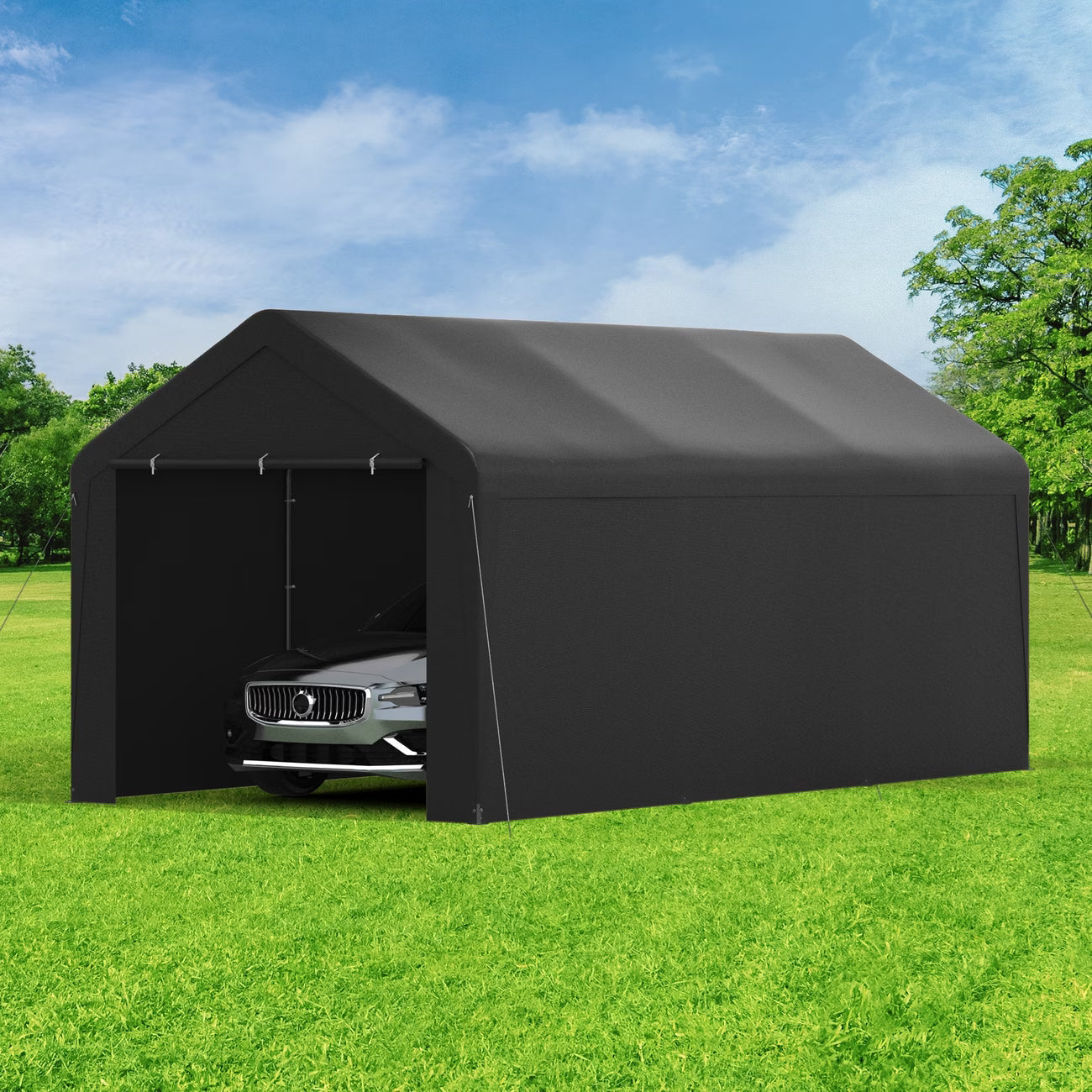 10X20 Ft Steel Canopy Carport Storage Shed, Portable Garage Party Tent, Garage with Detachable Sidewalls & Doors, All-Season Tarp for Carports, Events, And Weddings