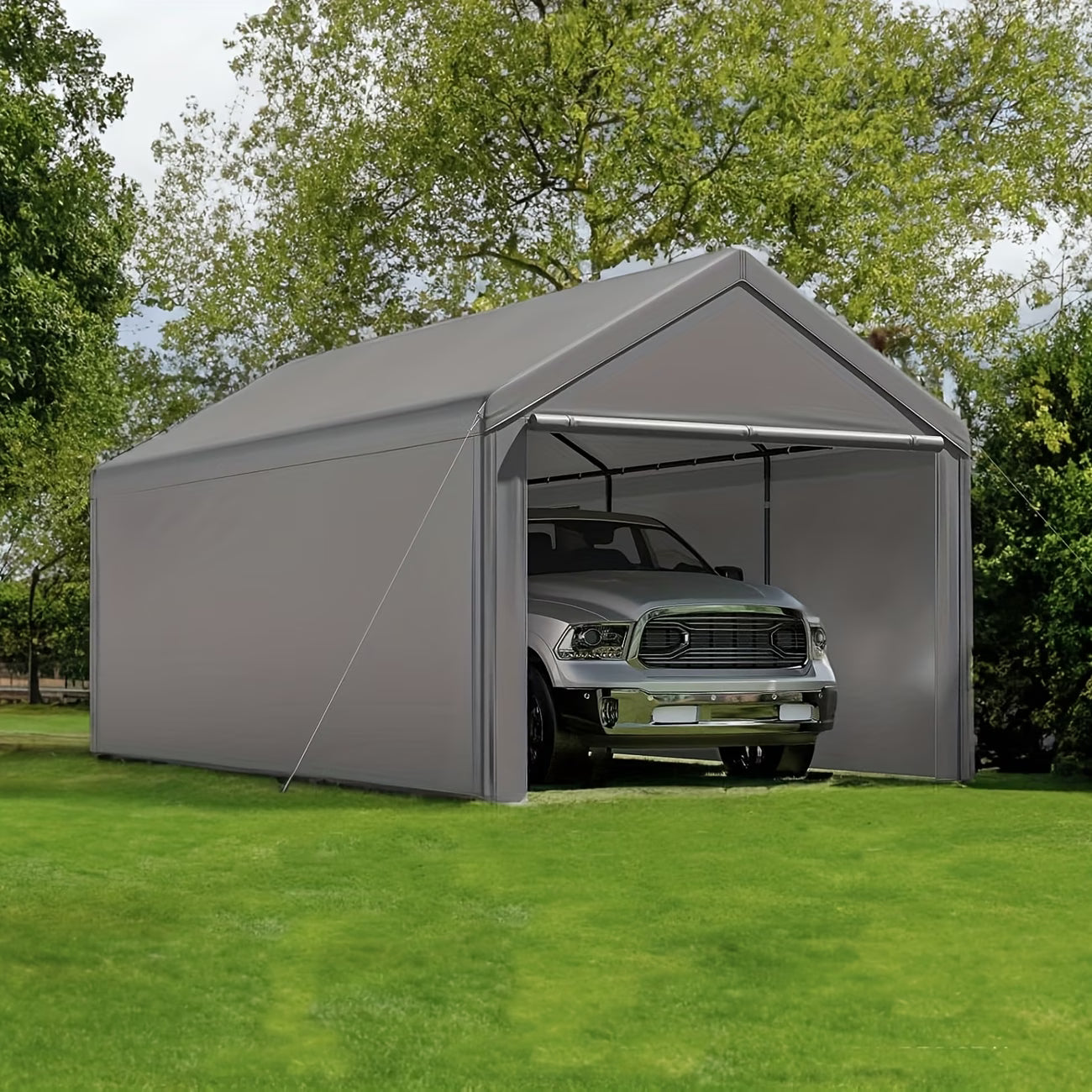 10X20 Ft Steel Canopy Carport Storage Shed, Portable Garage Party Tent, Garage with Detachable Sidewalls & Doors, All-Season Tarp for Carports, Events, And Weddings