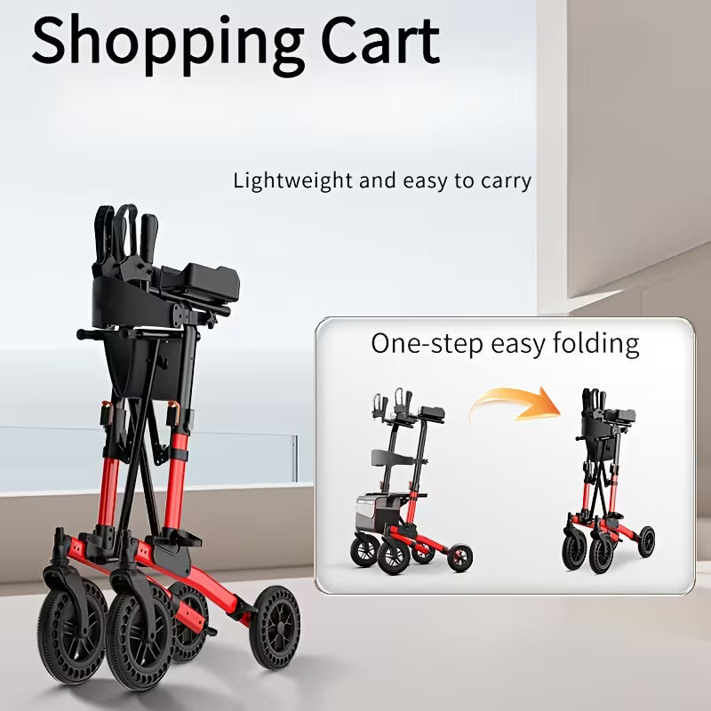wheel roller shopping cart which is lightweight and can befolded andunfolded in one step for use It has an enlargedshopping basket a seatand adjustable height It isa shoppingcart suitable for the elderly and people of different heights